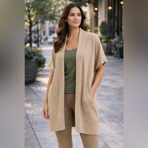 Leith Women's Tan Open-Front Cashmere Cardigan